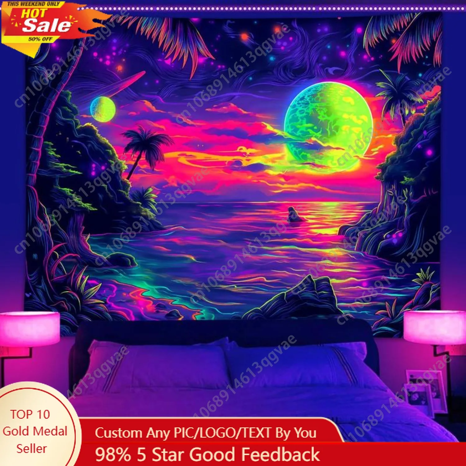 Lighting Effect Home Decor - Reactive Tapestry Fantasy Space Planet Landscape