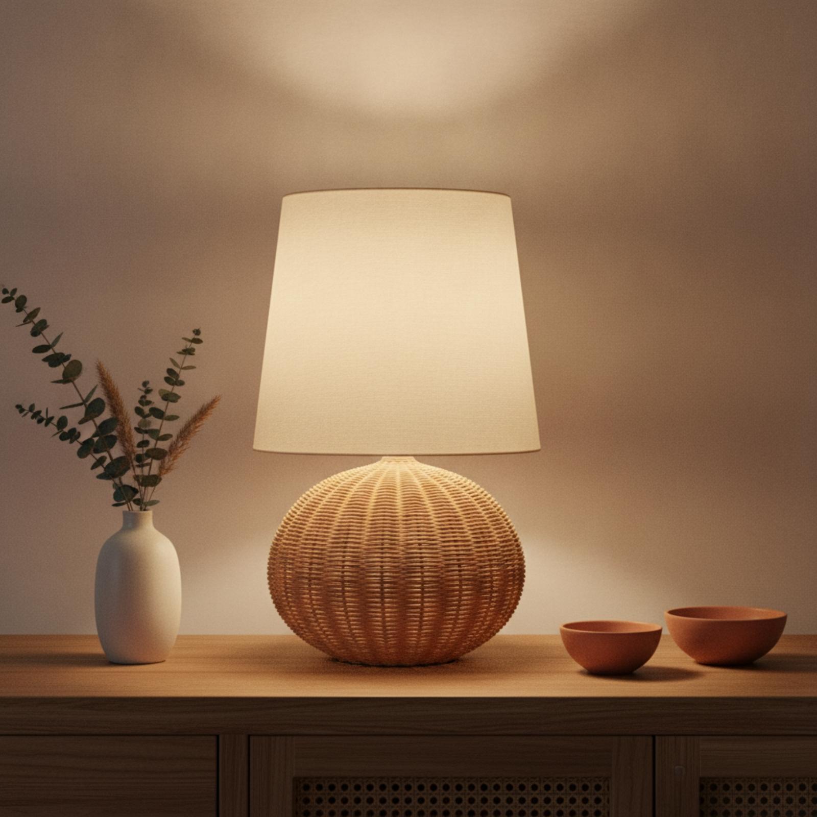 Bedside Lamp Rattan Base Fabri - огляд і ціна Lighting Decor In Room