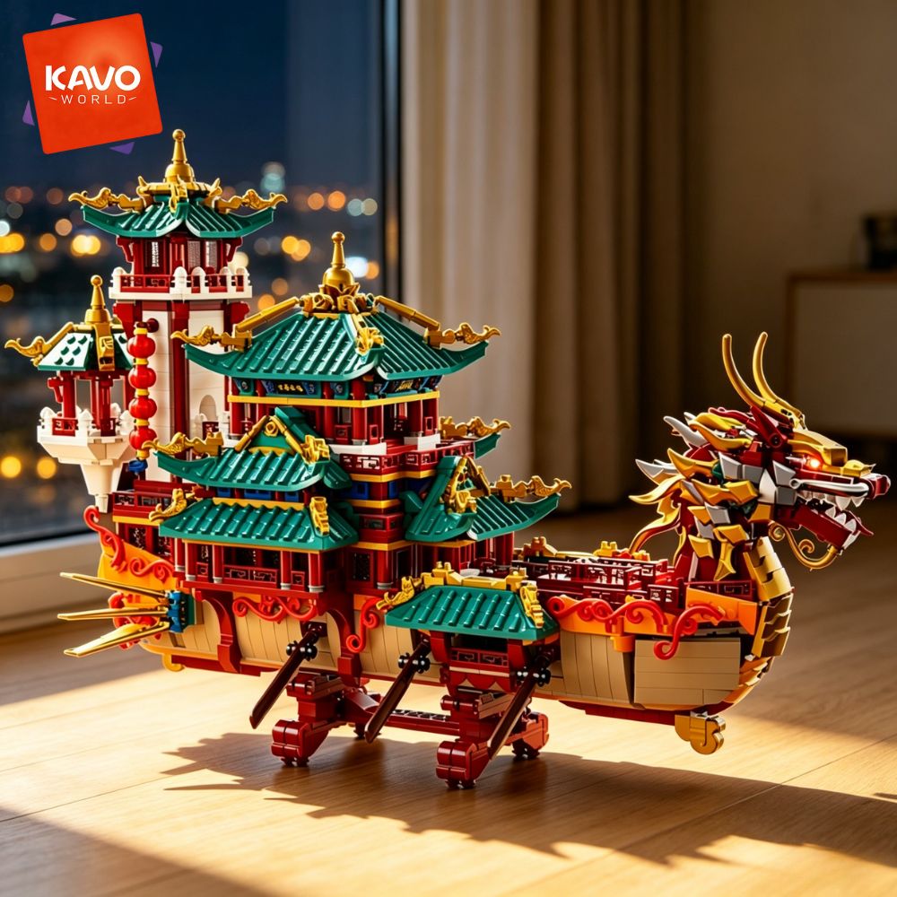 KAVOWORLD 2453pcs Dragon Boat  - огляд і ціна Lantern Paper Solar