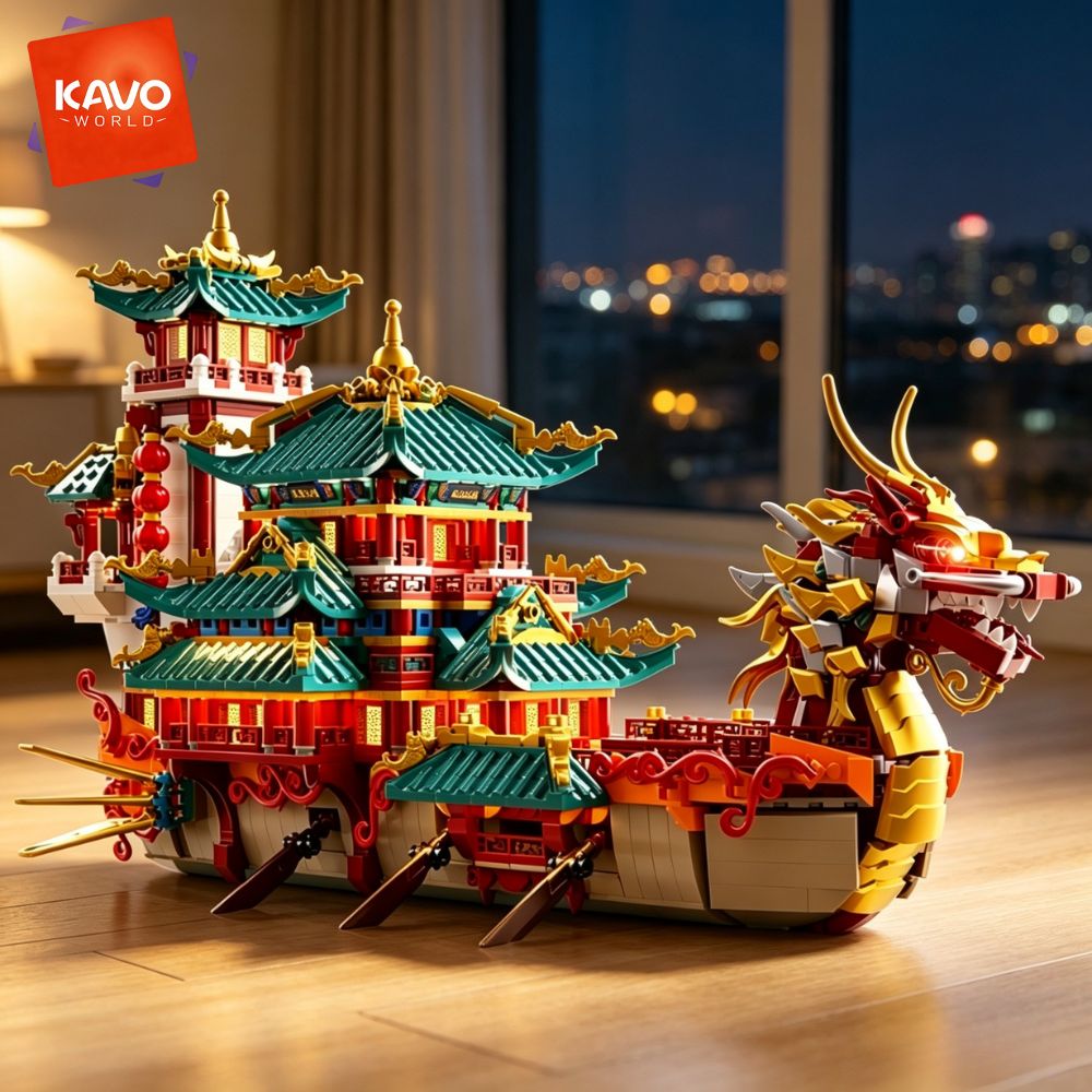 KAVOWORLD 2453pcs Dragon Boat  - огляд і ціна Lantern Paper Solar